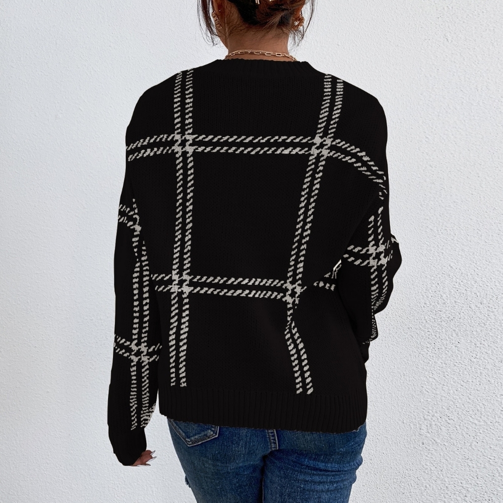 Plaid Pattern Drop Shoulder Sweater - Picture 4 of 4